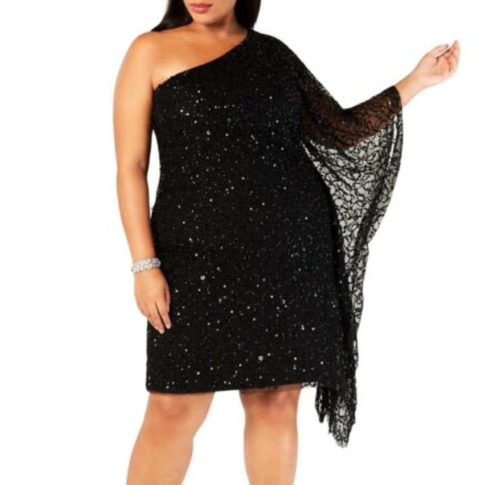 Adrianna Papell Black Sequin Evening Gown size XL